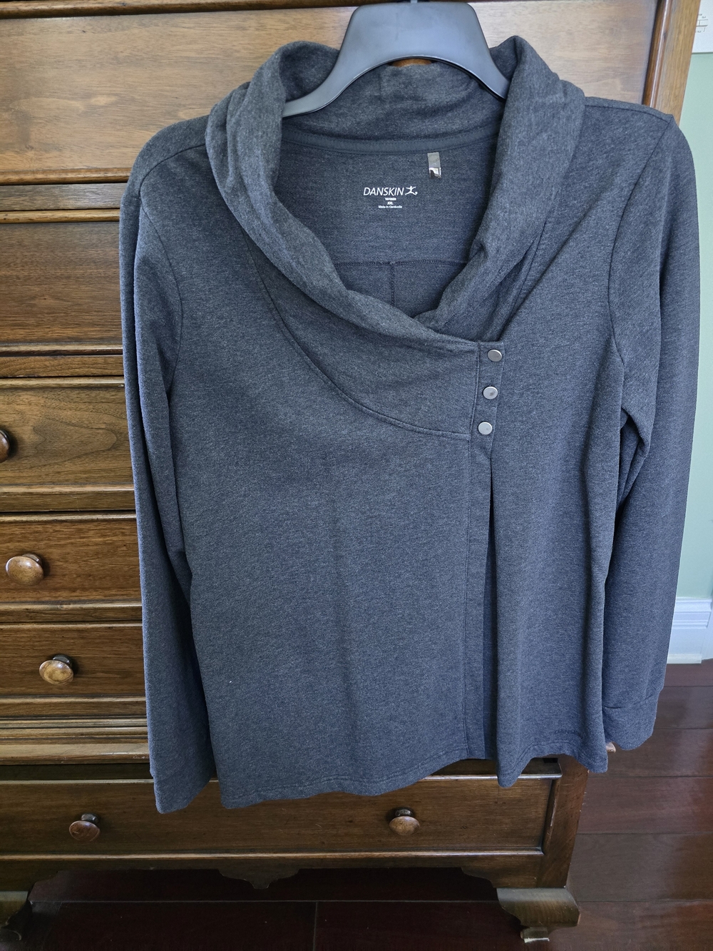 Danskin Charcoal Gray Asymmetrical Cowl Neck Sweater